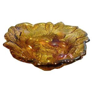 Indiana Glass Bowl  Loganberry Marigold Berries Heart Orange Dish BT62